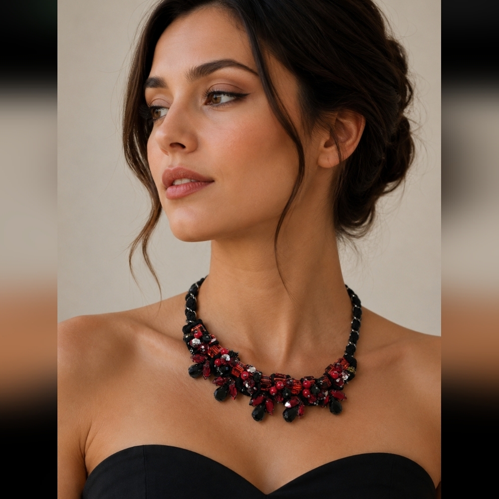 Bold Red and Black Statement Necklace